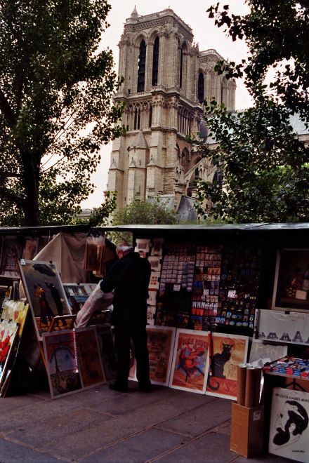 Flohmarktstände am Seine-Ufer und Notre Dame